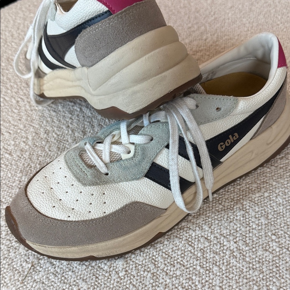 Gola Cream and Brown Sneakers with Pink Detail